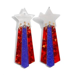 Acetate Star Post Drop Earrings with Glitter Tassels
